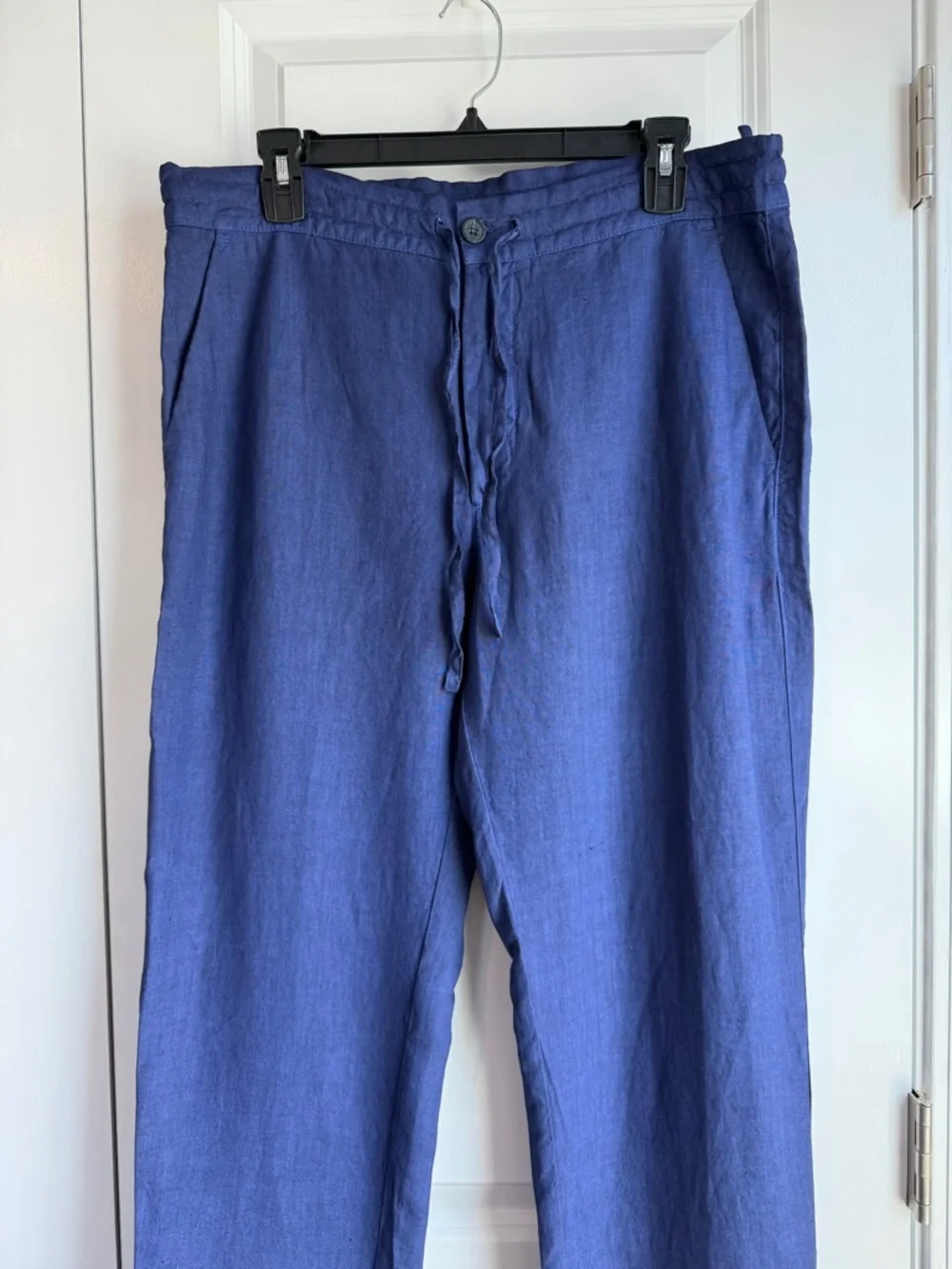 120% Lino Men’s Drawstring Linen Pants Blue Size 48/M